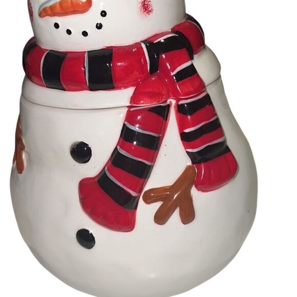 Pier 1 Import Ceramic Snowman with Scarf Christmas Hand Painted Cookie Jar - Picture 6 of 12